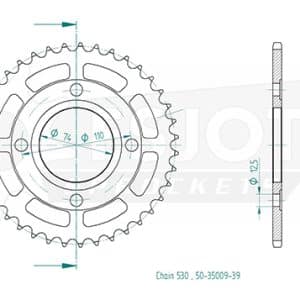 Couronne Acier 39 Dents - Pas 530 - Similaire JTR854 1976-1987