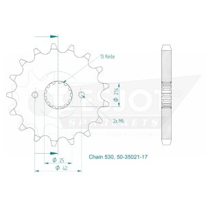 Pignon 17 Dents - Pas 530 - Similaire JTF513 1996-2008