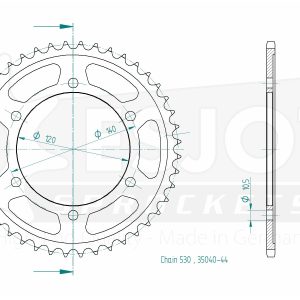 Couronne Acier 44 Dents - Pas 530 - Similaire JTR499