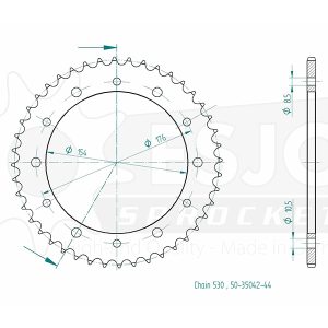 Couronne Acier 44 Dents - Pas 530 - Similaire JTR343 2008-2016