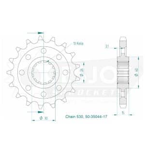 Pignon 17 dents - Pas 530 - Similaire JTF339 2001-2005