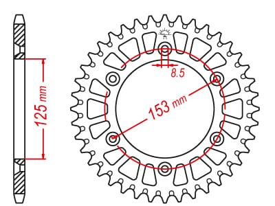 Couronne Alu. Rouge 51 Dents - Pas 520 - Similaire JTA210 1986-2023 – Image 3