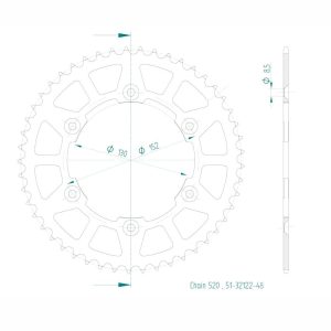 Couronne Alu. 48 Dents - Pas 520 - Similaire JTR706