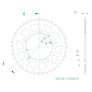 Couronne Alu. 40 Dents - Pas 520 - Similaire JTA703 2004-2009