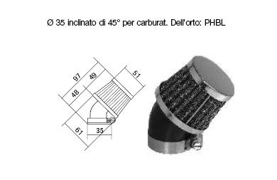 Filtre à Air Cornet Interieur : Ø35mm Longueur: 97mm Coudé – Image 2
