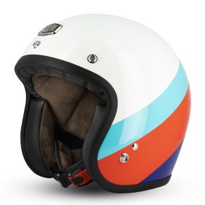 Casque Jet Cafe Racer S250 Blanc / Bleu ciel / Rouge Brillant - Taille XS