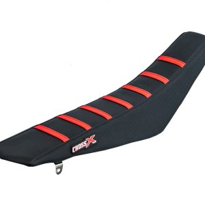 HOUSSE DE SELLE HONDA CRF 150R - TOP BLACK- SIDE BLACK-STRIPES RED 2007-2025