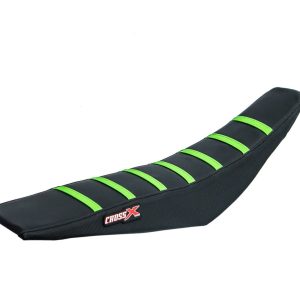 HOUSSE DE SELLE KAWASAKI KX 85-100 TOP BLACK- SIDE BLACK-STRIPES GREEN 2014-2025