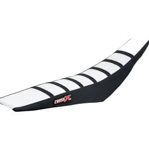 HOUSSE DE SELLE YAMAHA YZF 250-450 - WRF 250-450 + TOP WHITE- SIDE BLACK-STRIPES BLACK + COUVRE CACHE RESERVOIR INCLUS 2014-2018