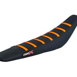 HOUSSE DE SELLE KTM SX 125-250 EXC-XC 125-525 - TOP BLACK- SIDE BLACK-STRIPES ORANGE 1998-2003