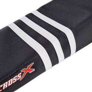 HOUSSE DE SELLE KTM SXF 250-450 - SX 125-150-250 - COLOR BLACK - STRIPES 3 WHITE(M518-3ADIDAS) 2016-2019