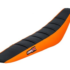 HOUSSE DE SELLE KTM LC SX 50 - TOP BLACK- SIDE ORANGE-STRIPES BLACK 2009-2015
