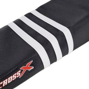 HOUSSE DE SELLE KTM SX SXF - COLOR BLACK - STRIPES 3 WHITE 2019-2023