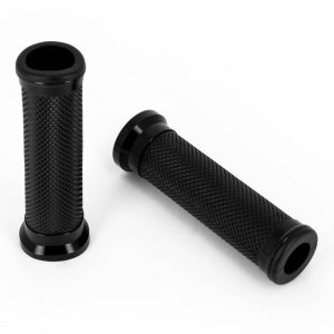 Poignées Moto Noires avec Bagues Aluminium Noires