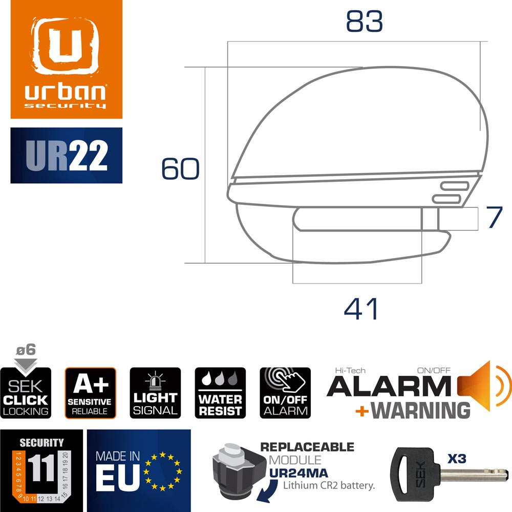 Bloque Disque ø6 mm avec ALARME et AVERTISSEUR métal brossé – Image 6