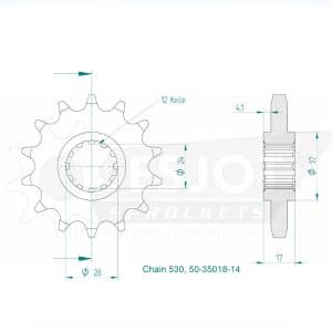 Pignon 14 Dents - Pas 530 - Similaire JTF295