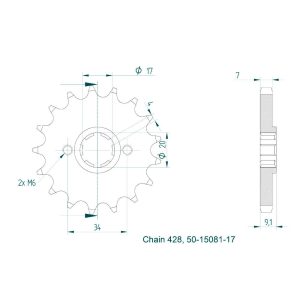 Pignon 17 dents - Pas 428 - Similaire JTF920 2023-2024