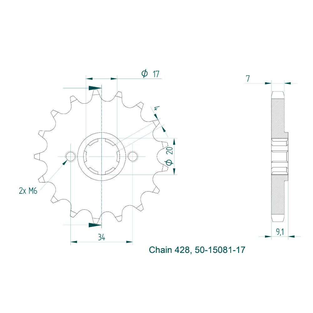 Pignon 17 dents - Pas 428 - Similaire JTF920 2023-2024