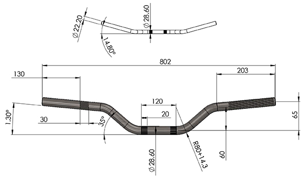 Guidon CROSS aluminium anodisé Fatbar - Ø28.6 mm - 802*65mm – Image 2