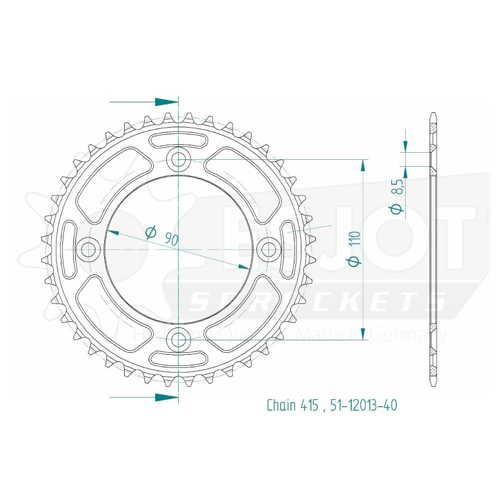 Couronne Alu. 40 Dents - Pas 415 2017-2026