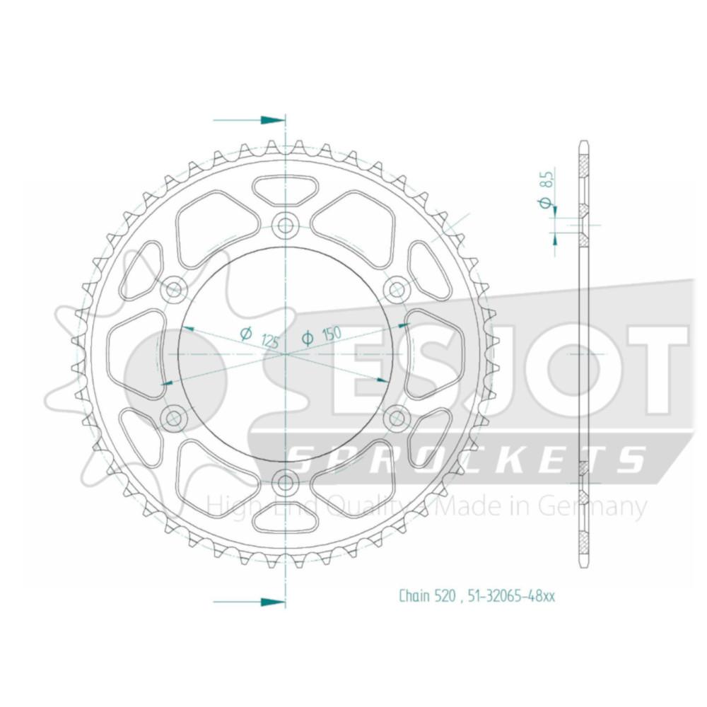 Couronne Alu. 48 Dents - Pas 520 - Similaire JTA897 1999-2019