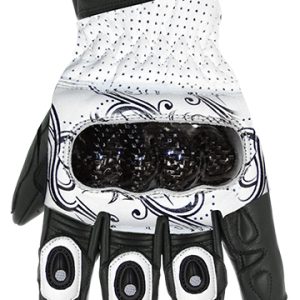 Gants Cuir Eté Lady Coque Carbone - Noir/Blanc- Homologués CE (KP1) - Taille L