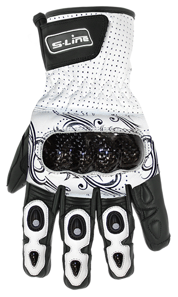 Gants Cuir Eté Lady Coque Carbone - Noir/Blanc- Homologués CE (KP1) - Taille M